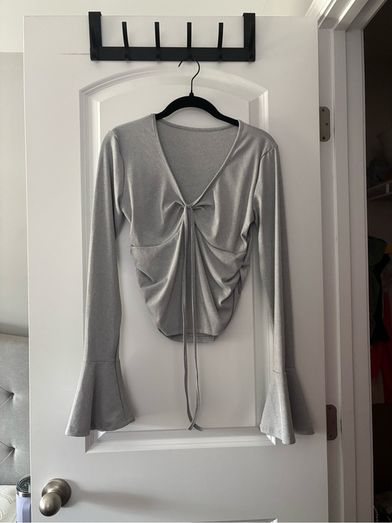 Fashion Nova Tops - Fashion Nova Silver Tie-Front Long Sleeve Top
